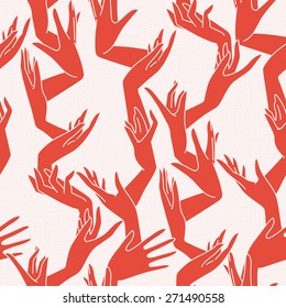 Vector seamless pattern of graceful female hands bound similar to coral branches