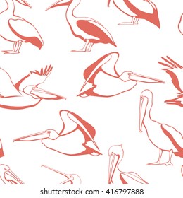 Vector seamless pattern with graceful pelicans.  Beautiful design elements, perfect for prints and patterns.