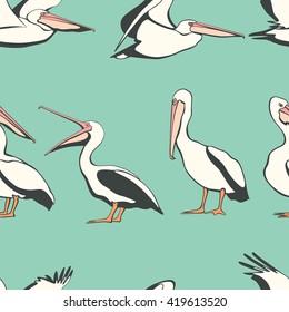 Vector seamless pattern with graceful pelicans.  Beautiful design elements, perfect for prints and patterns.