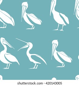 Vector seamless pattern with graceful pelicans.  Beautiful design elements, perfect for prints and patterns.