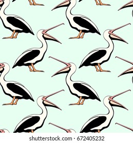 Vector seamless pattern with graceful pelicans. Beautiful design elements, perfect for prints and patterns.