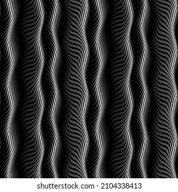 Vector seamless pattern of gradient monochrome waves. Op art volumetric texture for wallpaper design.