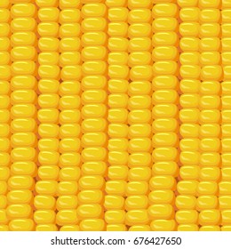 Vector seamless pattern with a grain of corn. Vector illustration in realistic style. Perfect for fabric, textile, wrapping paper and other decoration design.