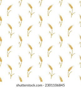 Vector Seamless pattern of Grain Spikes, Ears of Wheat, Barley or Rye icon. Great for Wrapping Paper, Bread Packaging, Beer labels etc.