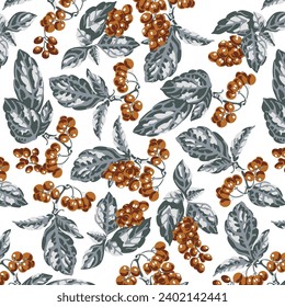 Vector seamless pattern with grape branches. Grape background. Isolated on white background. Watercolor imitation. Textile print design.