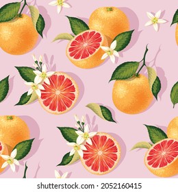 Vector seamless pattern with grapefruit and leaf