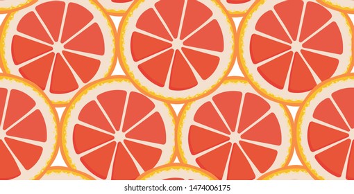 Vector seamless pattern with grapefruit slices. Endless texture. Decor for cafe, bar, fruit shop. Drinks advertising. Fruit print. Cover for planner, notebook in red color. Positive background design