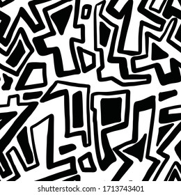 Vector seamless pattern with graphic abstract crazy shapes, black and white, graphic print for textile and different  background