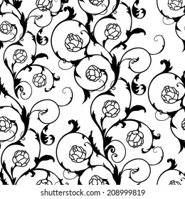 Vector seamless pattern with graphic flower buds