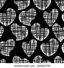 Vector seamless pattern of graphic hatch hearts