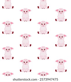 Vector seamless pattern of graphic line cartoon cute baby sheep . Ideal for digital uses like holiday cards, fabric designs, gift wrap, or seasonal projects.
