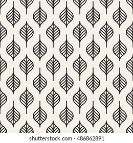 Vector seamless pattern. Graphic monochrome ornament. Floral stylish background. Repeating texture with stylized leaves.