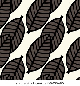 Vector seamless pattern. Graphic ornament. Floral stylish background. Repeating texture with stylized leaves