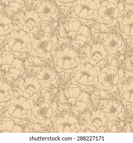 Vector seamless pattern with graphic spring flowers (trollius).