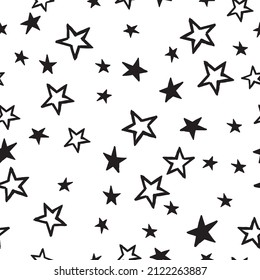 Vector seamless pattern with graphic start. Monochrome pattern.