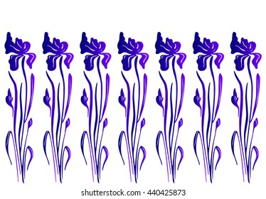Vector. Seamless pattern. Graphic stylized image of irises. Template for design textile, backgrounds, wrappers, package
