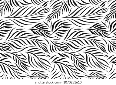 Vector seamless pattern of graphical leaves shapes, monochrome botanical illustration, floral elements, hand drawn repeatable background. Artistic backdrop.