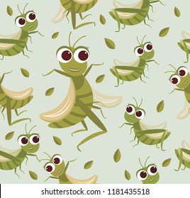 Vector Seamless pattern grasshopper Cartoon Character design Cute style concept.