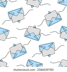 Vector seamless pattern with gray and blue envelopes. Ideal for mailing, correspondence, and postal service designs.