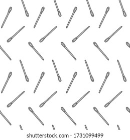 Vector seamless pattern of gray colored hand drawn doodle sketch sew embroidery needle isolated on white background