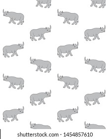 Vector seamless pattern of gray line hand drawn sketch rhinoceros rhino isolated on white background