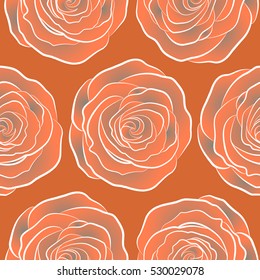 Vector seamless pattern in gray and orange colors. Watercolor floral image with gray and orange rose flowers.