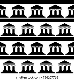 Vector seamless pattern with greek temple. Ancient background with shrine. Antique texture in black and white colors