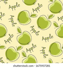 Vector seamless pattern with green apple. The background