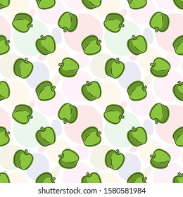 Vector seamless pattern with green apples; colorful juicy background for fabric, package, wrapping paper, wallpaper, textile, web design.