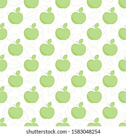 Vector seamless pattern with green apples; simple fruit background for fabric, wallpaper, wrapping paper, textile, package, tablecloth, web design.