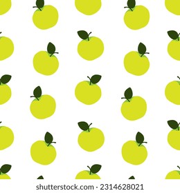 Patrón vectorial sin fisuras con manzanas verdes y hojas al estilo de las caricaturas	
