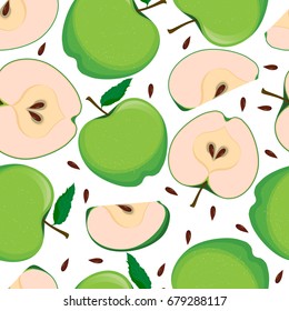 Vector seamless pattern with green Apples. Beautiful exotic collection for your design in minimal style.Perfect for fabric, textile, wrapping paper and other decoration.