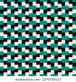 vector seamless pattern of green and black squares. Checkered grid texture repeating illustration	