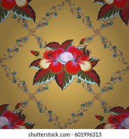 Vector seamless pattern in green and blue colors. Beautiful watercolor flowers, bright painting inspired flower print.