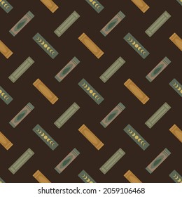 Vector seamless pattern green books on a brown background.
Perfect backdrop for fabric, packaging, textile or other surfaces