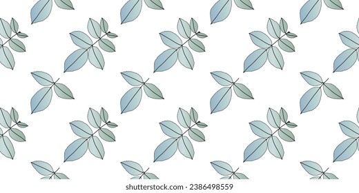 Vector seamless pattern with green branches and leaves on a white background. Pattern for textiles, wrapping paper, wallpaper, covers and backgrounds.