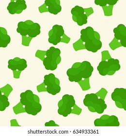 Vector seamless pattern with green bright broccoli. Healthy meal. Vegetable summer pattern, colorful print for design