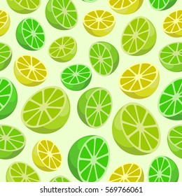 Vector seamless pattern of green citrus fruits on light background