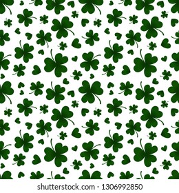 Vector seamless pattern of green clovers on white background. Greeting, banners, posters background for St. Patrick's Day