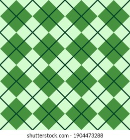 Vector seamless pattern of green flat cartoon Plaid check isolated on background. St Patric day texture