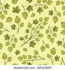 Vector seamless pattern with green gooseberry; for wrapping paper, packaging, greeting cards, posters, banners.