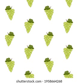 Vector seamless pattern with green grapes isolated on white background.