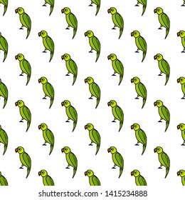 Vector seamless pattern with green hand drawn parrots.