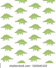 Vector seamless pattern of green hand drawn doodle sketch stegosaurus dinosaur isolated on white background