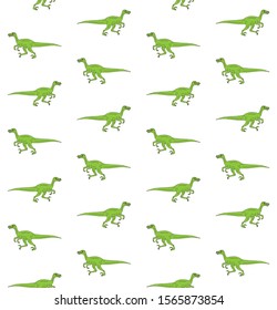 Vector seamless pattern of green hand drawn doodle sketch velociraptor dinosaur isolated on white background