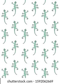 Vector seamless pattern of green hand drawn doodle sketch gecko lizard isolated on white background