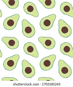 Vector seamless pattern of green hand drawn doodle sketch avocado isolated on white background