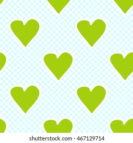 Vector seamless pattern with green heart. Hand drawn cute and funny fashion illustration. Modern doodle pop art sketch 