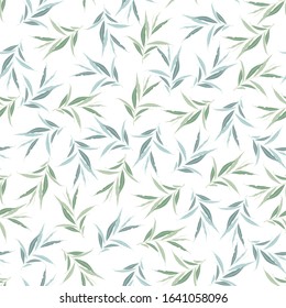 Vector seamless pattern of green herbs. Branch pattern on white background.