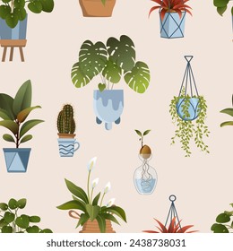 Vector seamless pattern of green houseplants